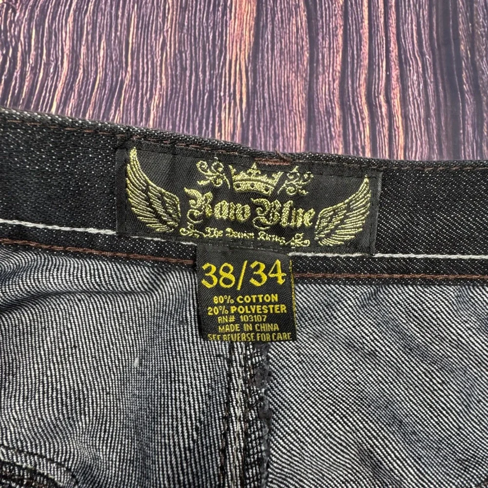 Raw Blue Denim Set 2XL/38x34 Black Gothic Cross Embroidered Y2K Streetwear Suit